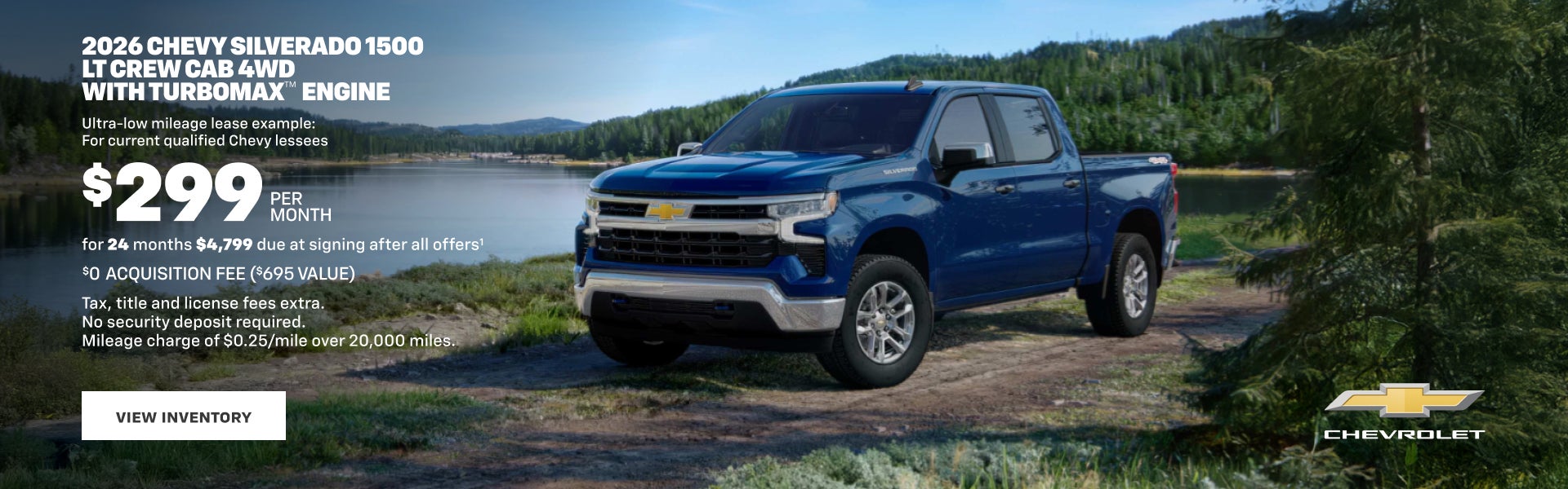 2026 Chevy Silverado 1500 LT Crew Cab 4WD with TurboMax Engine. Ultra-low mileage lease example: ...